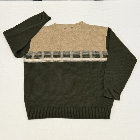 Munsingwear Color Block Crewneck Sweater Green Beige Design M Drop Long Sleeve - Picture 7 of 10
